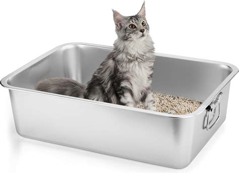 atainless steel litter box|stainless steel litter box with high sides.